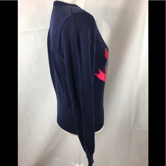 Navy Cotton Holiday Long Sleeve Sweater Sz M - Picture 5 of 8